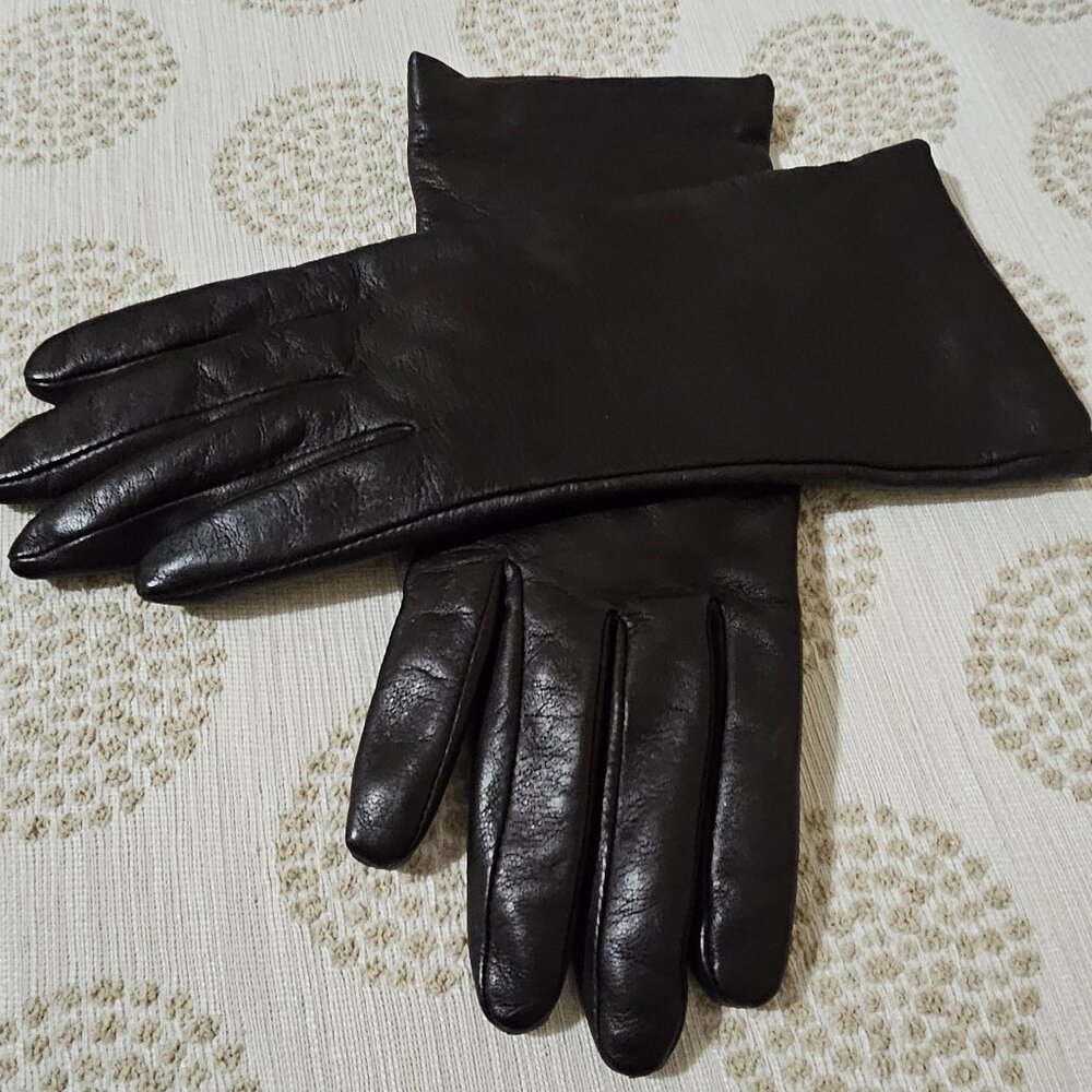 RICH BROWN LEATHER GLOVES with CASHMERE LINING by FOWNES BROTHERS SIZE S - Picture 2 of 14